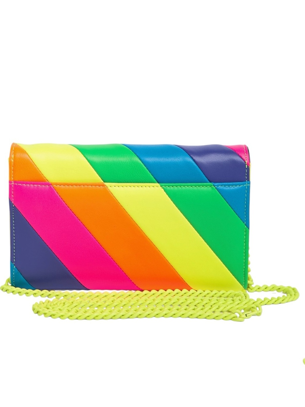 Kurt Geiger London Brixton Rainbow Leather Chain Wallet Neon Stripe Crossbody Ba - Picture 7 of 11